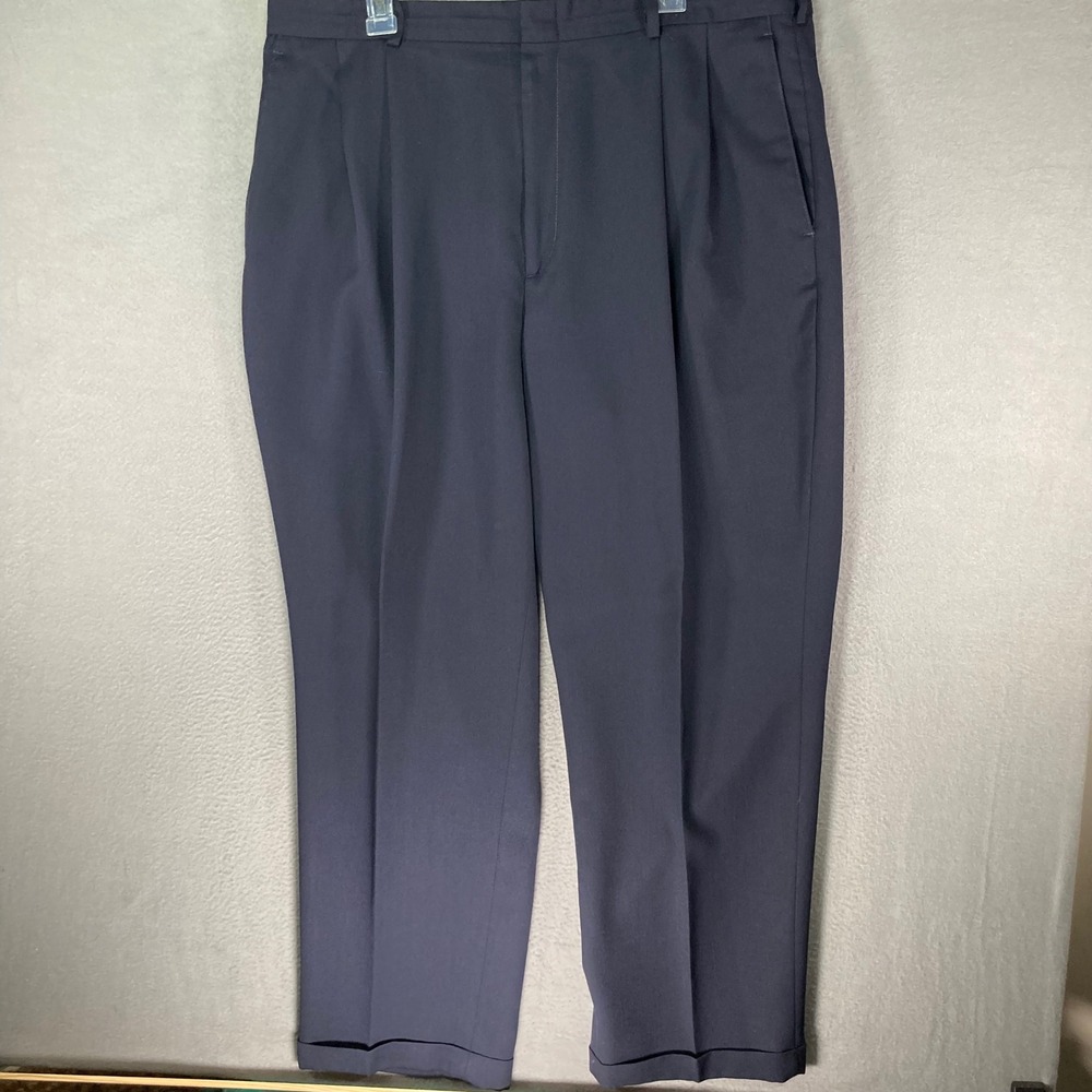 Slates Mens Navy Blue Pleated Wool Blend Dress Pants Trousers‎ W40 L32 90s Vtg